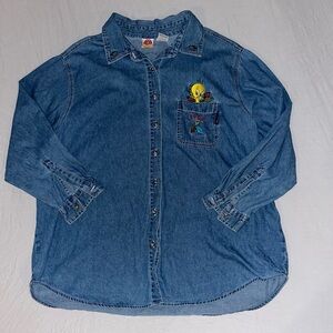 Tweety Bird Vintage Denim Button Down Womens sz 22/24